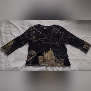 Black/Tan Petite Medium Vintage 'Impulse' Quarter Sleeved Cropped Shirt